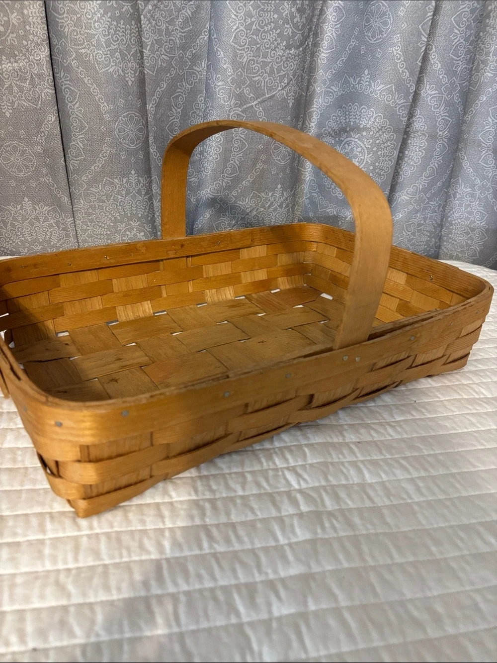 Handwoven Rectangular Storage Basket with Handle - Honey Tan